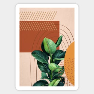 Mid Century Modern Ficus Illustration, Abstract Botanical Illustration Sticker